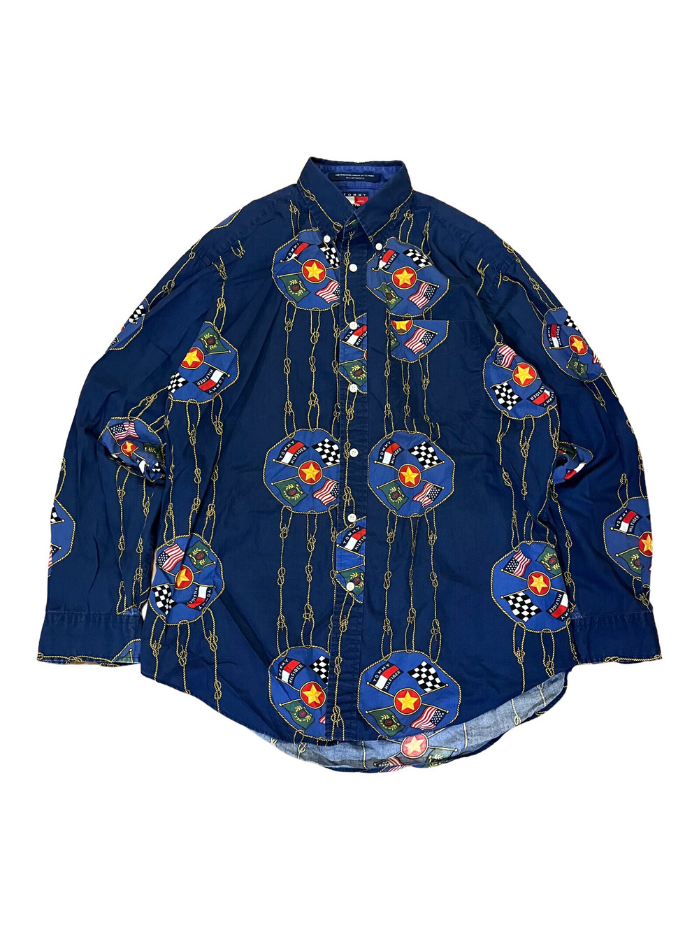 Vintage 90's Tommy Hilfiger Flags Shirt Mens M Long Sleeve Button Up Sailing